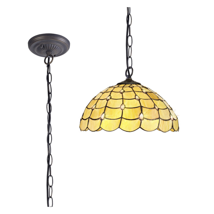 Nelson Lighting NLK00479 Chrisy 1 Light Down Lighter Pendant With 40cm Tiffany Shade Beige/Aged Antique Brass