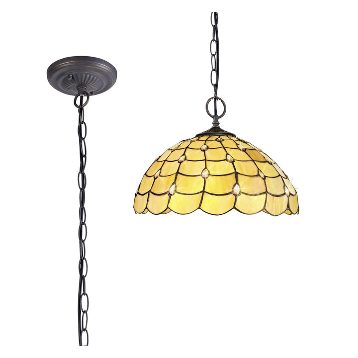 Nelson Lighting NLK00489 Chrisy 2 Light Down Lighter Pendant With 40cm Tiffany Shade Beige/Aged Antique Brass