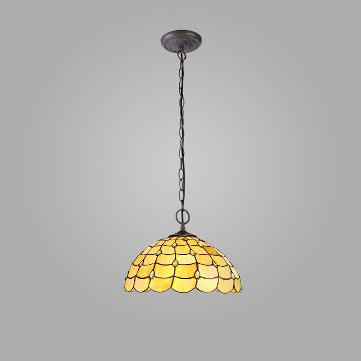 Nelson Lighting NLK00489 Chrisy 2 Light Down Lighter Pendant With 40cm Tiffany Shade Beige/Aged Antique Brass
