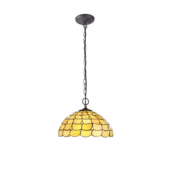 Nelson Lighting NLK00489 Chrisy 2 Light Down Lighter Pendant With 40cm Tiffany Shade Beige/Aged Antique Brass