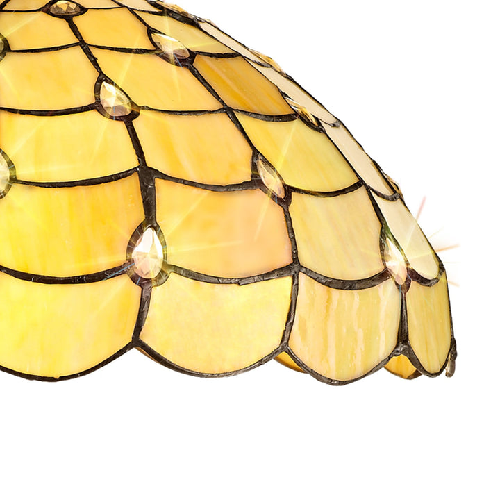 Nelson Lighting NLK00489 Chrisy 2 Light Down Lighter Pendant With 40cm Tiffany Shade Beige/Aged Antique Brass