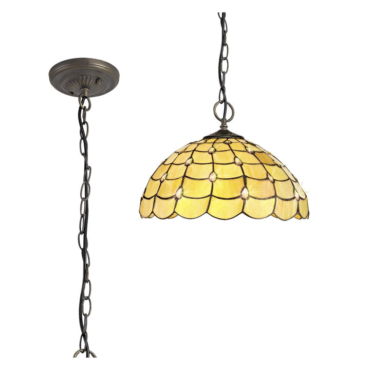 Nelson Lighting NLK00499 Chrisy 3 Light Down Lighter Pendant With 40cm Tiffany Shade Beige/Aged Antique Brass