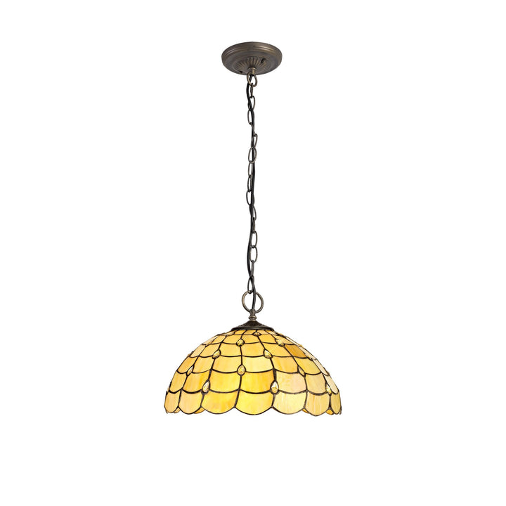 Nelson Lighting NLK00499 Chrisy 3 Light Down Lighter Pendant With 40cm Tiffany Shade Beige/Aged Antique Brass