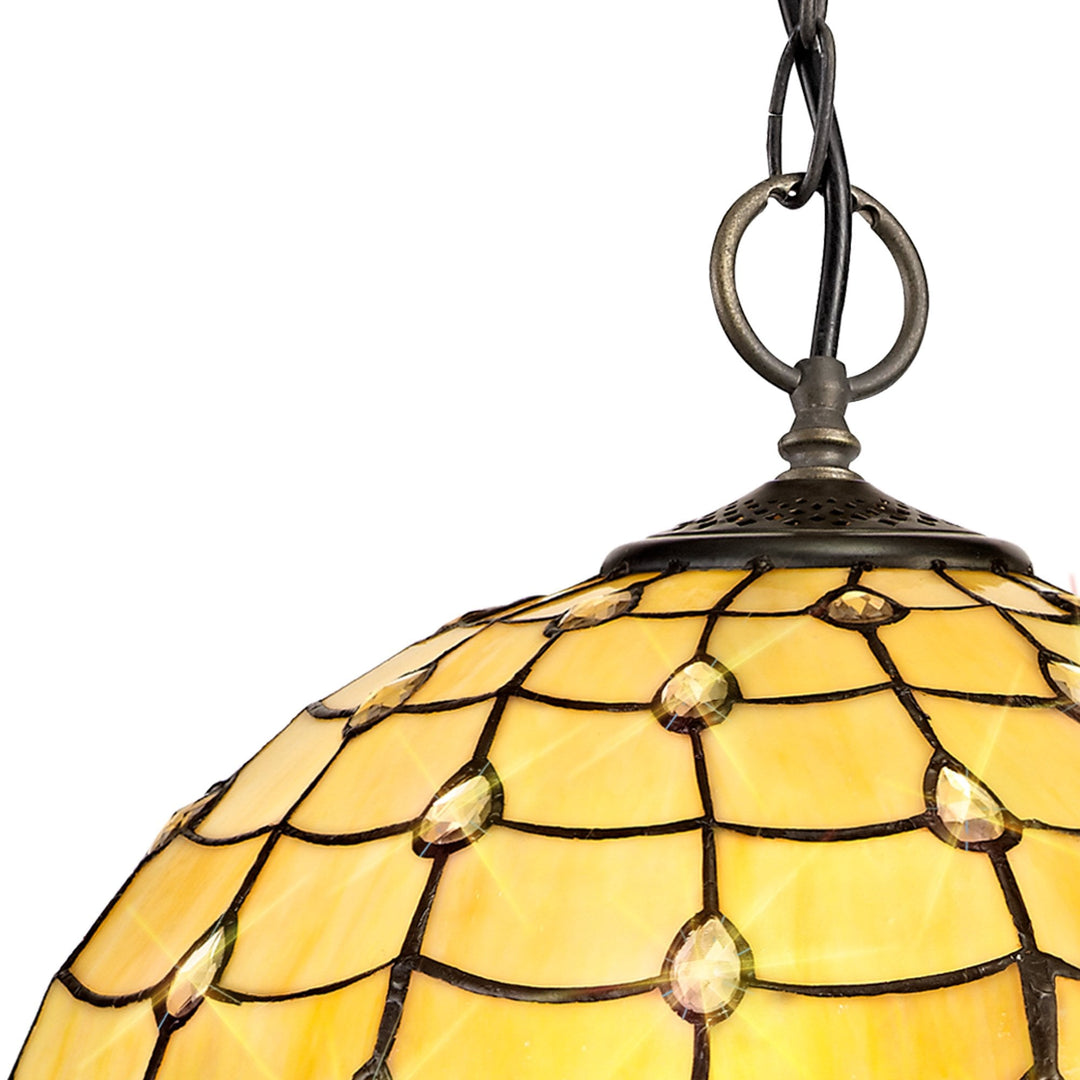 Nelson Lighting NLK00499 Chrisy 3 Light Down Lighter Pendant With 40cm Tiffany Shade Beige/Aged Antique Brass