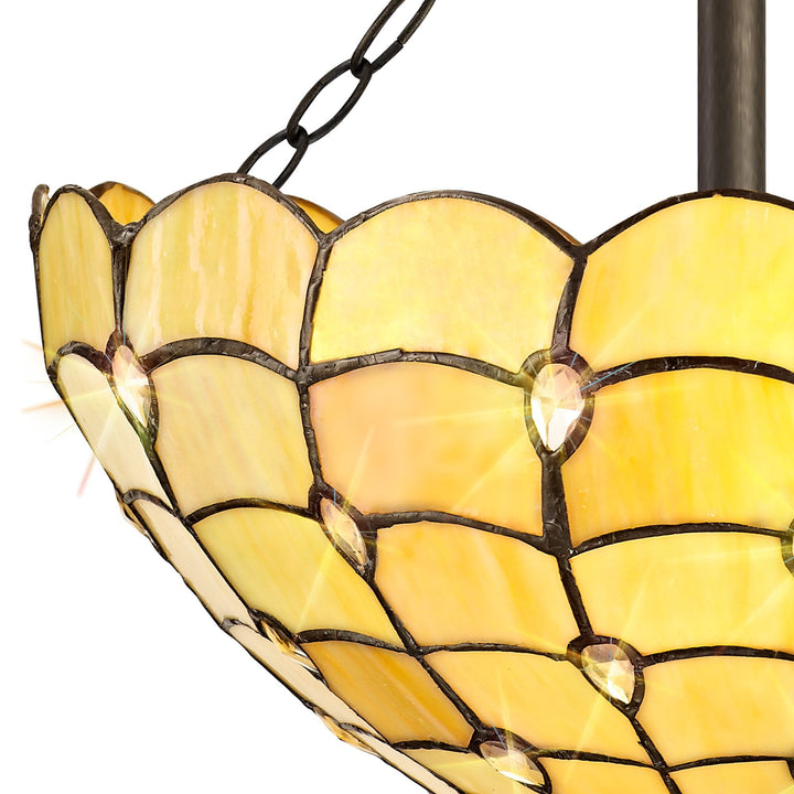 Nelson Lighting NLK00509 Chrisy 3 Light Semi Ceiling With 40cm Tiffany Shade Beige/Aged Antique Brass