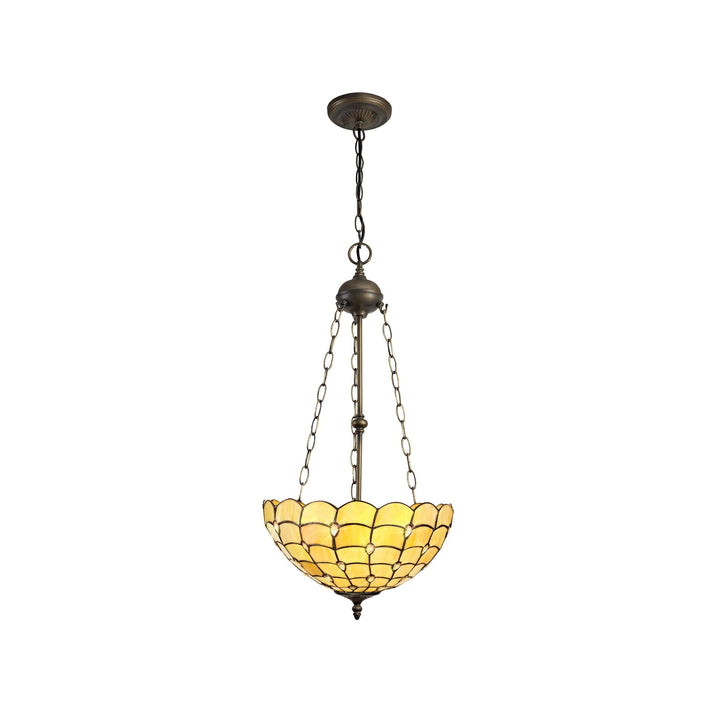 Nelson Lighting NLK00519 Chrisy 3 Light Up Lighter Pendant With 40cm Tiffany Shade Beige/Aged Antique Brass