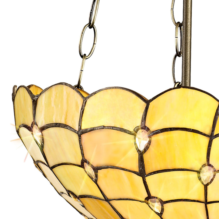 Nelson Lighting NLK00519 Chrisy 3 Light Up Lighter Pendant With 40cm Tiffany Shade Beige/Aged Antique Brass