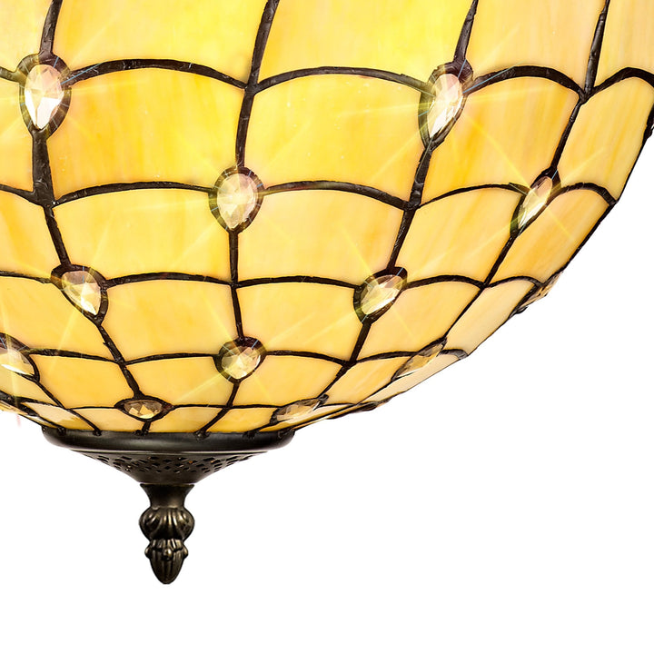 Nelson Lighting NLK00519 Chrisy 3 Light Up Lighter Pendant With 40cm Tiffany Shade Beige/Aged Antique Brass