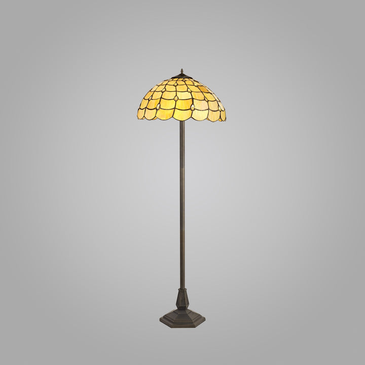 Nelson Lighting NLK00529 Chrisy 2 Light Octagonal Floor Lamp With 40cm Tiffany Shade Beige/Aged Antique Brass