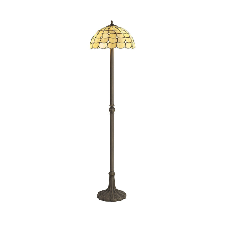 Nelson Lighting NLK00539 Chrisy 2 Light Leaf Design Floor Lamp With 40cm Tiffany Shade Beige/Clear Crystal/Brass