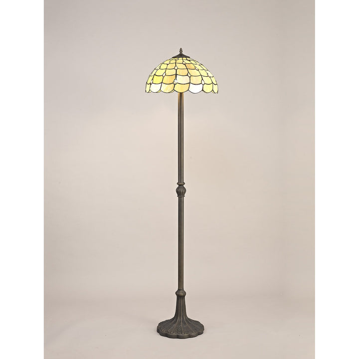 Nelson Lighting NLK00539 Chrisy 2 Light Leaf Design Floor Lamp With 40cm Tiffany Shade Beige/Clear Crystal/Brass