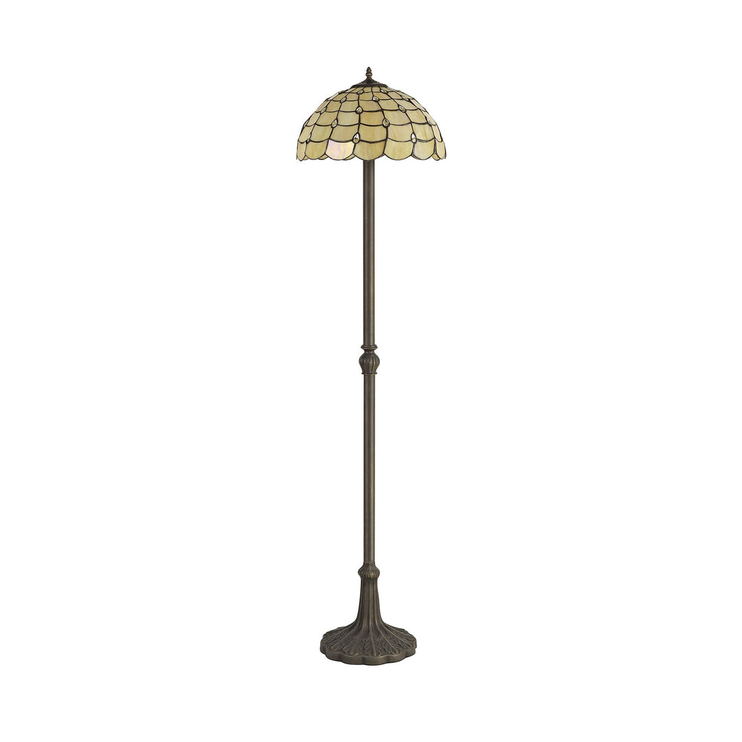 Nelson Lighting NLK00539 Chrisy 2 Light Leaf Design Floor Lamp With 40cm Tiffany Shade Beige/Clear Crystal/Brass