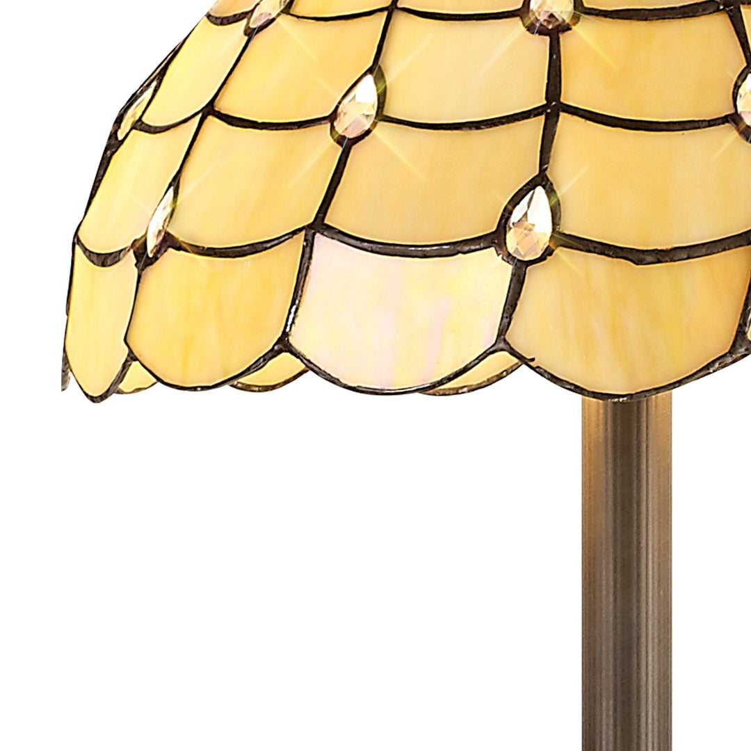 Nelson Lighting NLK00539 Chrisy 2 Light Leaf Design Floor Lamp With 40cm Tiffany Shade Beige/Clear Crystal/Brass