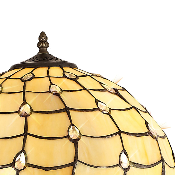 Nelson Lighting NLK00539 Chrisy 2 Light Leaf Design Floor Lamp With 40cm Tiffany Shade Beige/Clear Crystal/Brass