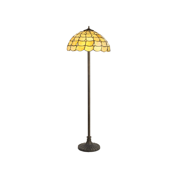 Nelson Lighting NLK00549 Chrisy 2 Light Stepped Design Floor Lamp With 40cm Tiffany Shade Beige/Brass