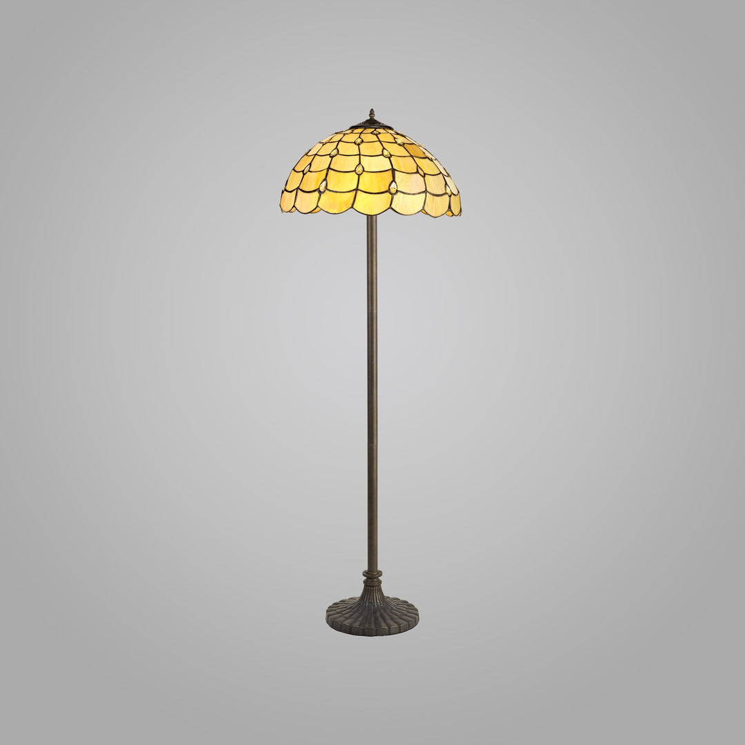 Nelson Lighting NLK00549 Chrisy 2 Light Stepped Design Floor Lamp With 40cm Tiffany Shade Beige/Brass