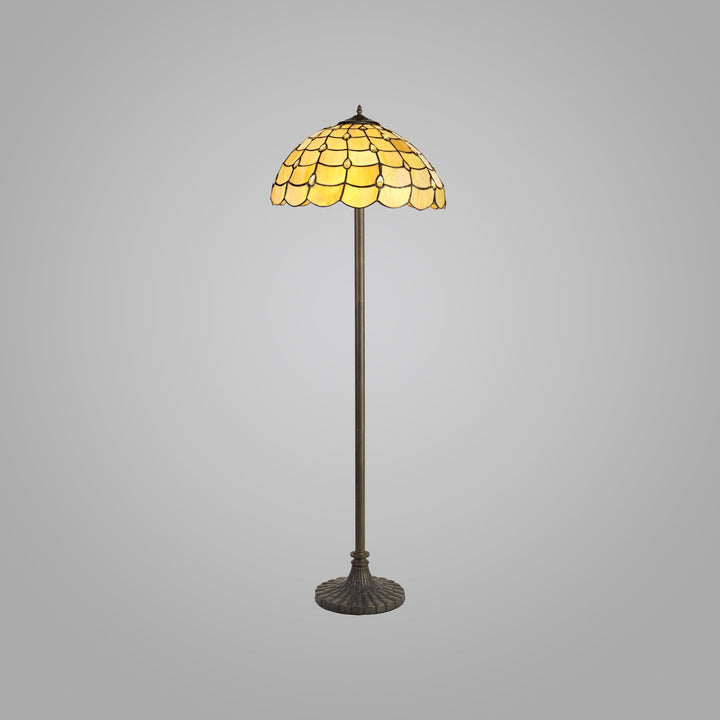 Nelson Lighting NLK00549 Chrisy 2 Light Stepped Design Floor Lamp With 40cm Tiffany Shade Beige/Brass