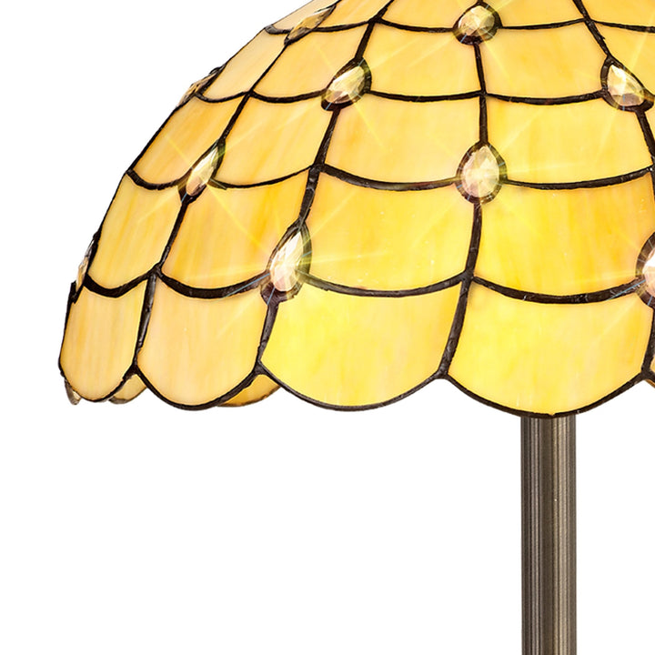 Nelson Lighting NLK00549 Chrisy 2 Light Stepped Design Floor Lamp With 40cm Tiffany Shade Beige/Brass