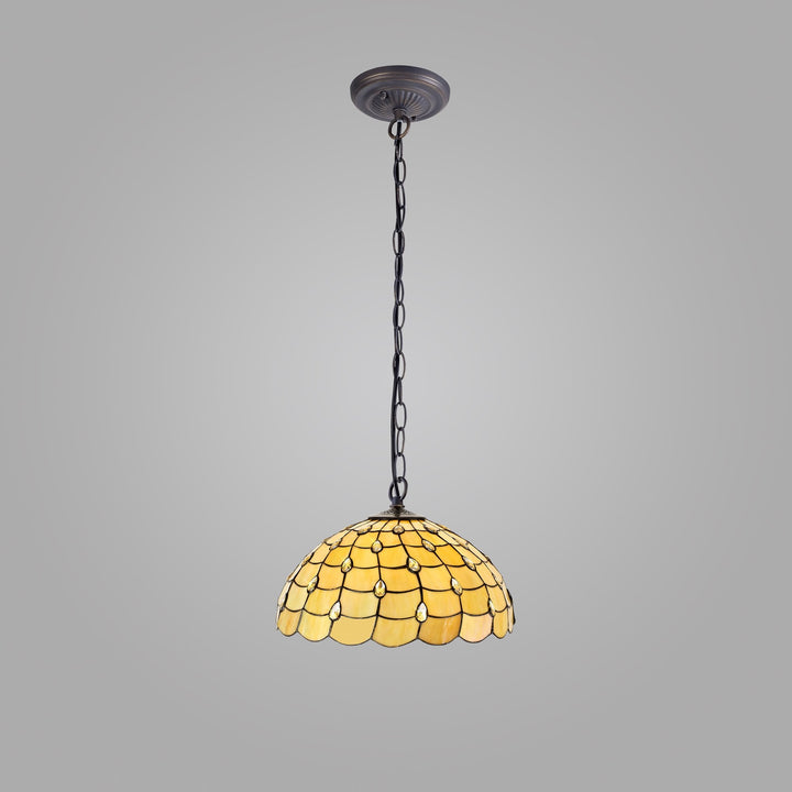 Nelson Lighting NLK00569 Chrisy 1 Light Down Lighter Pendant With 50cm Tiffany Shade Beige/Aged Antique Brass