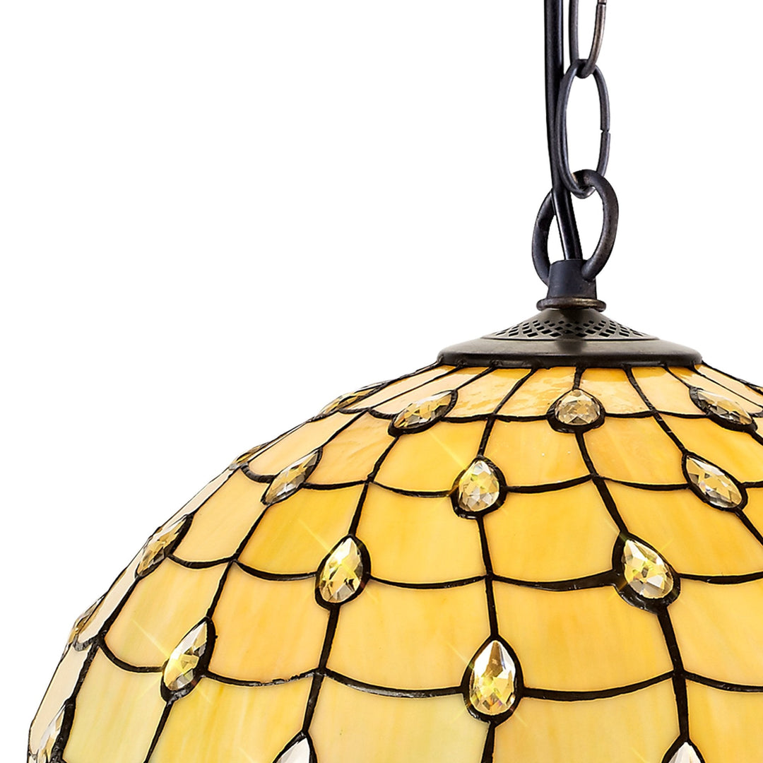 Nelson Lighting NLK00569 Chrisy 1 Light Down Lighter Pendant With 50cm Tiffany Shade Beige/Aged Antique Brass
