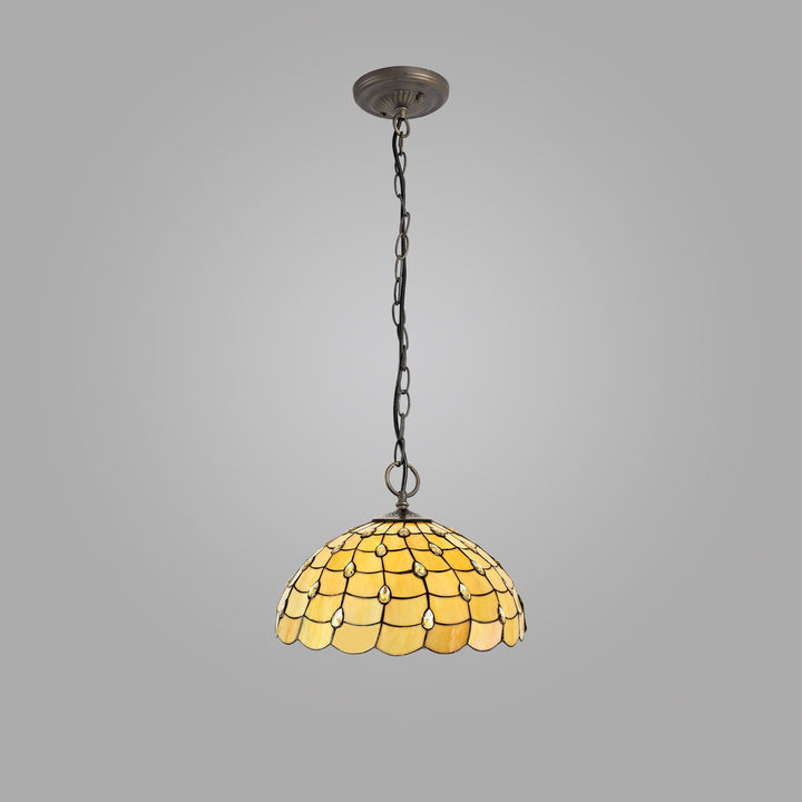 Nelson Lighting NLK00589 Chrisy 3 Light Down Lighter Pendant With 50cm Tiffany Shade Beige/Aged Antique Brass