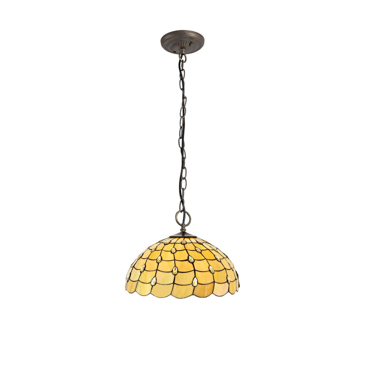 Nelson Lighting NLK00589 Chrisy 3 Light Down Lighter Pendant With 50cm Tiffany Shade Beige/Aged Antique Brass