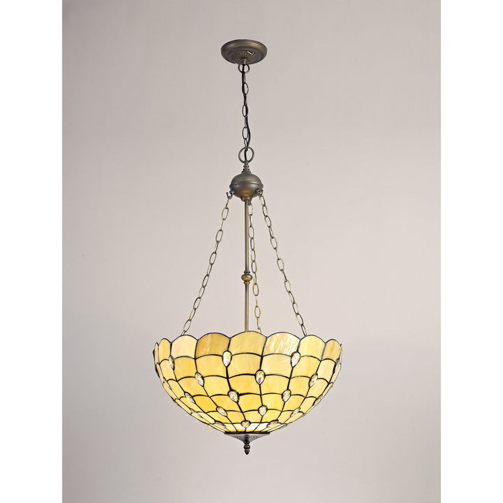 Nelson Lighting NLK00599 Chrisy 3 Light Up Lighter Pendant With 50cm Tiffany Shade Beige/Aged Antique Brass