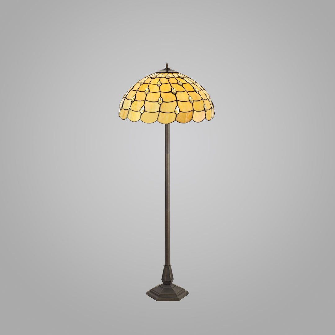 Nelson Lighting NLK00609 Chrisy 2 Light Octagonal Floor Lamp With 50cm Tiffany Shade Beige/Aged Antique Brass