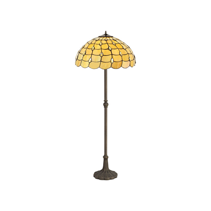 Nelson Lighting NLK00619 Chrisy 2 Light Leaf Design Floor Lamp With 50cm Tiffany Shade Beige/Clear Crystal/Brass