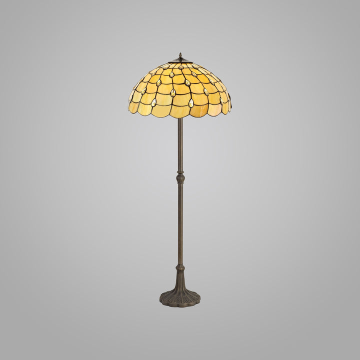 Nelson Lighting NLK00619 Chrisy 2 Light Leaf Design Floor Lamp With 50cm Tiffany Shade Beige/Clear Crystal/Brass