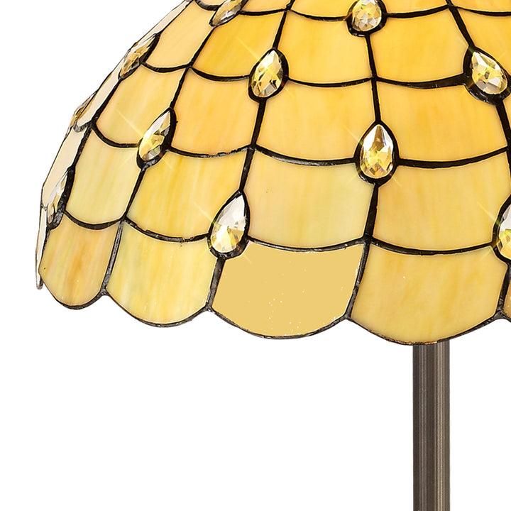 Nelson Lighting NLK00619 Chrisy 2 Light Leaf Design Floor Lamp With 50cm Tiffany Shade Beige/Clear Crystal/Brass