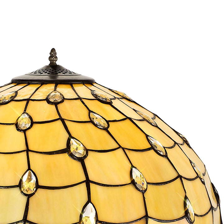 Nelson Lighting NLK00619 Chrisy 2 Light Leaf Design Floor Lamp With 50cm Tiffany Shade Beige/Clear Crystal/Brass