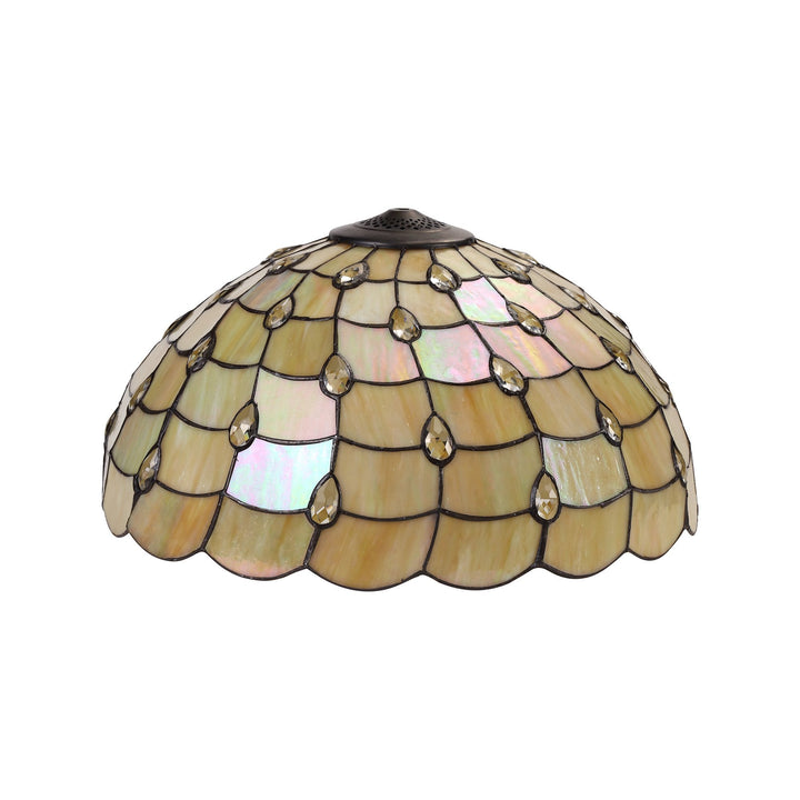 Nelson Lighting NLK00619 Chrisy 2 Light Leaf Design Floor Lamp With 50cm Tiffany Shade Beige/Clear Crystal/Brass