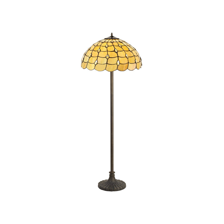 Nelson Lighting NLK00629 Chrisy 2 Light Stepped Design Floor Lamp With 50cm Tiffany Shade Beige/Brass