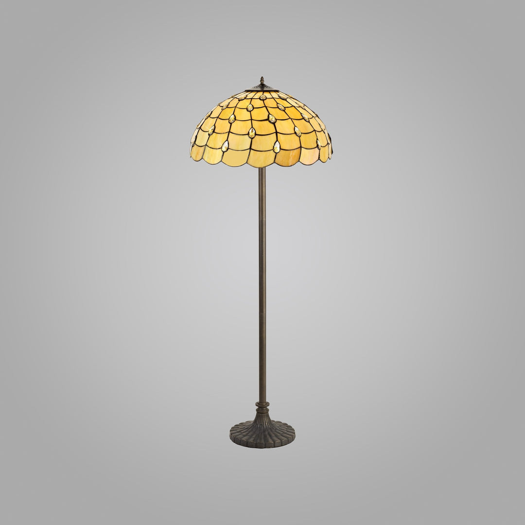 Nelson Lighting NLK00629 Chrisy 2 Light Stepped Design Floor Lamp With 50cm Tiffany Shade Beige/Brass