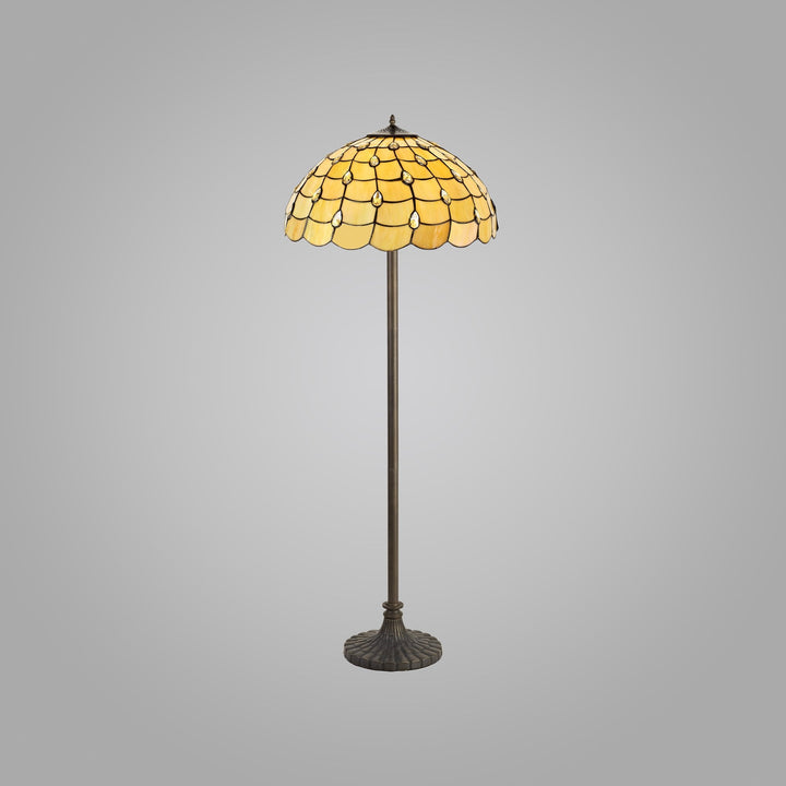 Nelson Lighting NLK00629 Chrisy 2 Light Stepped Design Floor Lamp With 50cm Tiffany Shade Beige/Brass