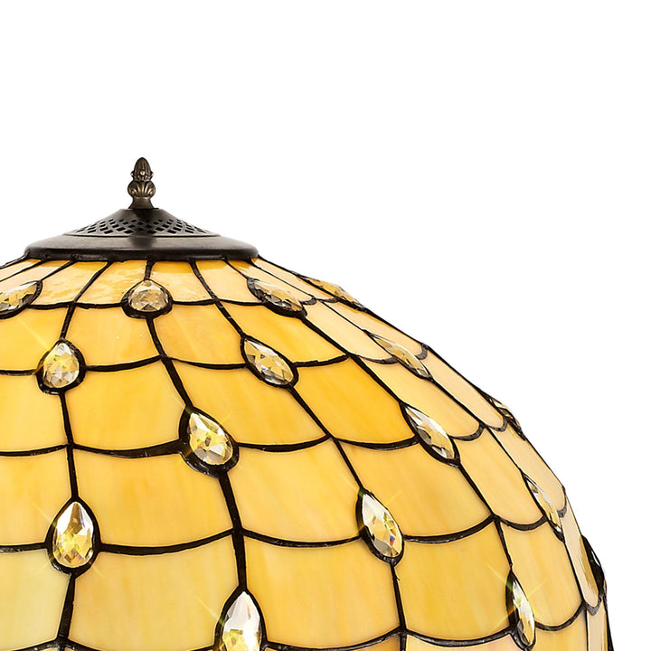 Nelson Lighting NLK00629 Chrisy 2 Light Stepped Design Floor Lamp With 50cm Tiffany Shade Beige/Brass