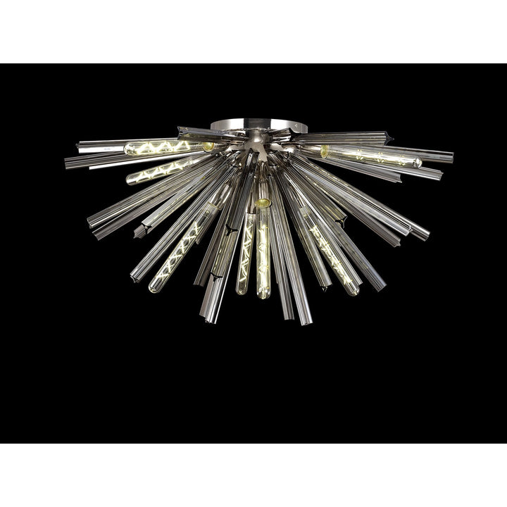 Nelson Lighting NL85049 Clover 8 Light Semi Flush Polished Nickel / Smoke Glass