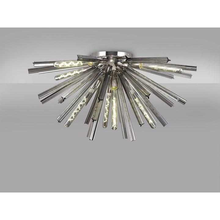 Nelson Lighting NL85049 Clover 8 Light Semi Flush Polished Nickel / Smoke Glass