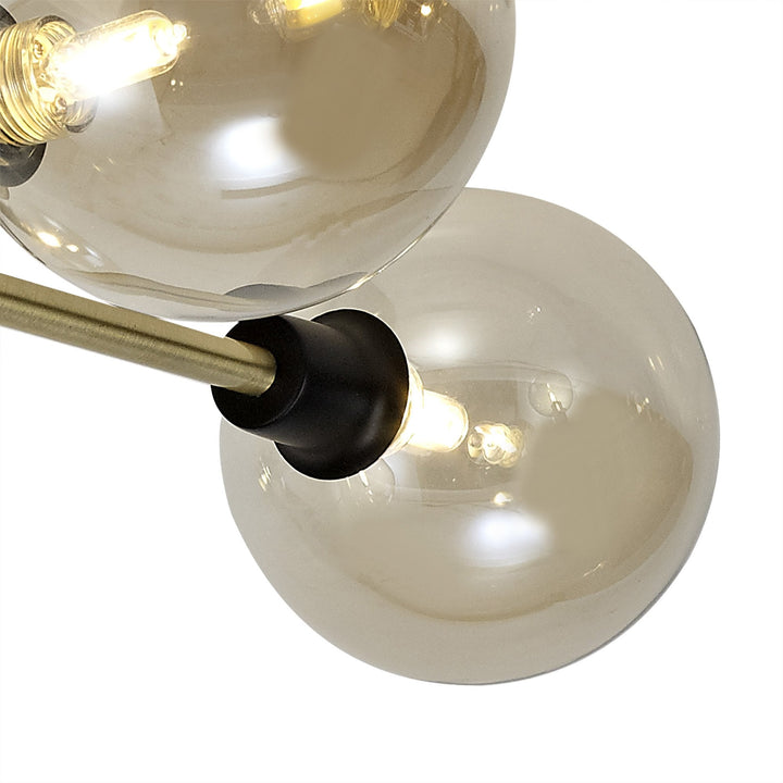 Nelson Lighting NL77309 Dylon Flush Ceiling 5 Light Matt Black/Antique Brass/Cognac Glass