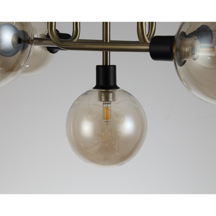 Nelson Lighting NL77309 Dylon Flush Ceiling 5 Light Matt Black/Antique Brass/Cognac Glass