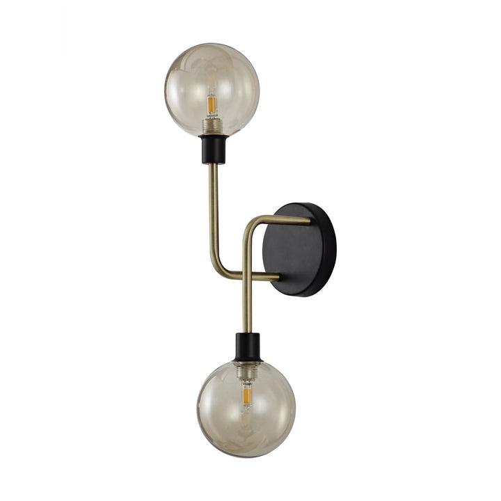 Nelson Lighting NL77339 Dylon Wall Lamp 2 Light Matt Black/Antique Brass/Cognac Glass