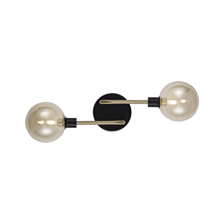 Nelson Lighting NL77339 Dylon Wall Lamp 2 Light Matt Black/Antique Brass/Cognac Glass