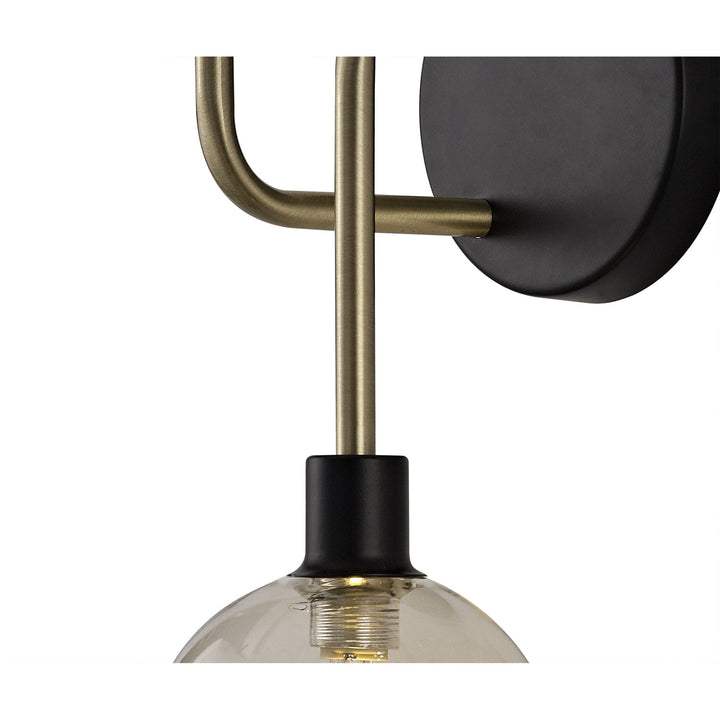 Nelson Lighting NL77339 Dylon Wall Lamp 2 Light Matt Black/Antique Brass/Cognac Glass