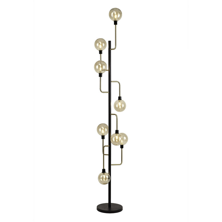 Nelson Lighting NL77359 Dylon Floor Lamp 8 Light Matt Black/Antique Brass/Cognac Glass