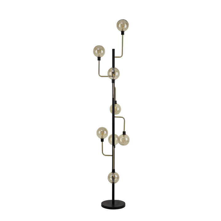 Nelson Lighting NL77359 Dylon Floor Lamp 8 Light Matt Black/Antique Brass/Cognac Glass