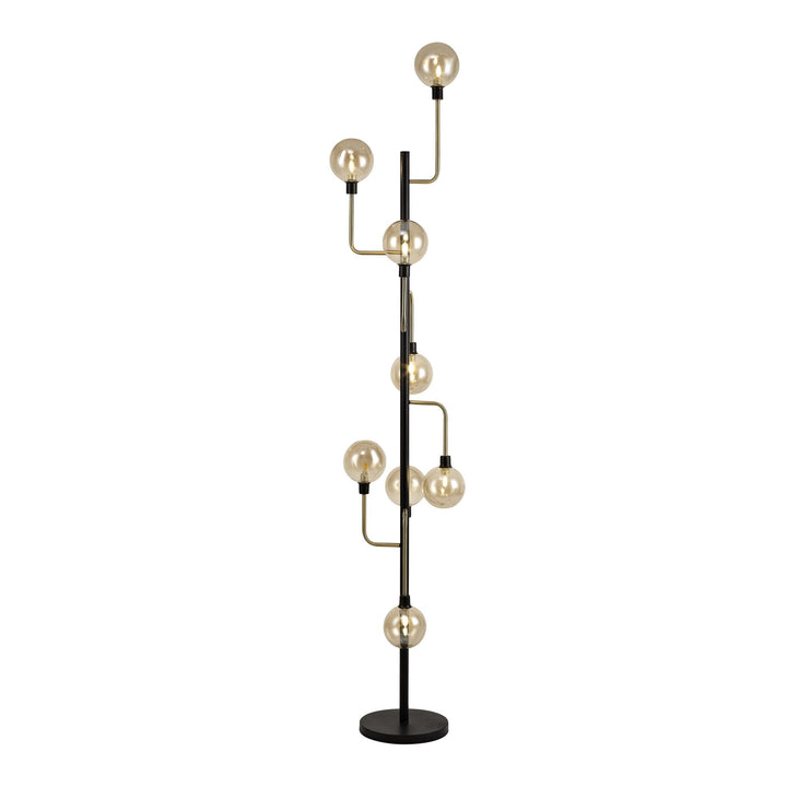 Nelson Lighting NL77359 Dylon Floor Lamp 8 Light Matt Black/Antique Brass/Cognac Glass