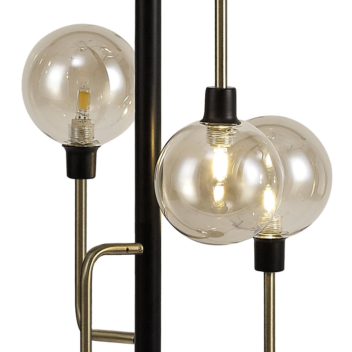 Nelson Lighting NL77359 Dylon Floor Lamp 8 Light Matt Black/Antique Brass/Cognac Glass