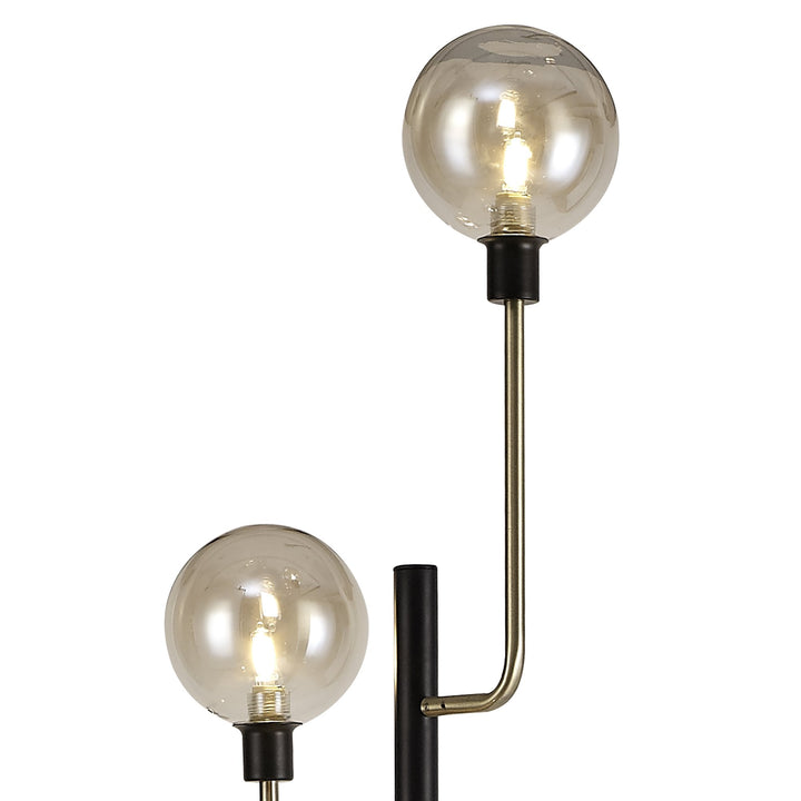 Nelson Lighting NL77359 Dylon Floor Lamp 8 Light Matt Black/Antique Brass/Cognac Glass