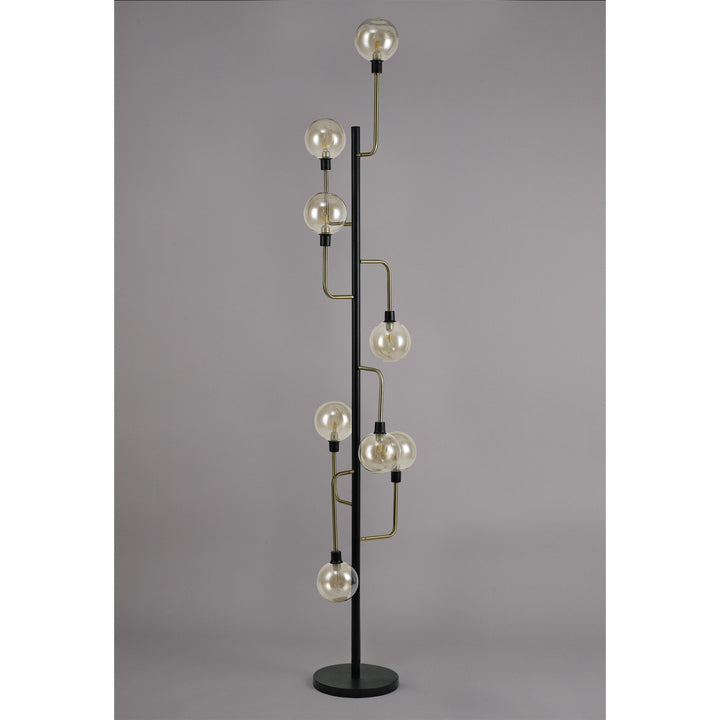 Nelson Lighting NL77359 Dylon Floor Lamp 8 Light Matt Black/Antique Brass/Cognac Glass